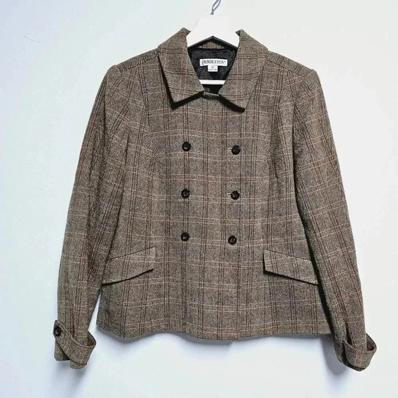 Pendleton 12 fits like an 8/10 wool blend brown plaid jacket - Picture 8 of 10